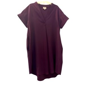 NICHE shift dress, vibrant purple crinkle fabric. Short sleeves, Vneck, full cut